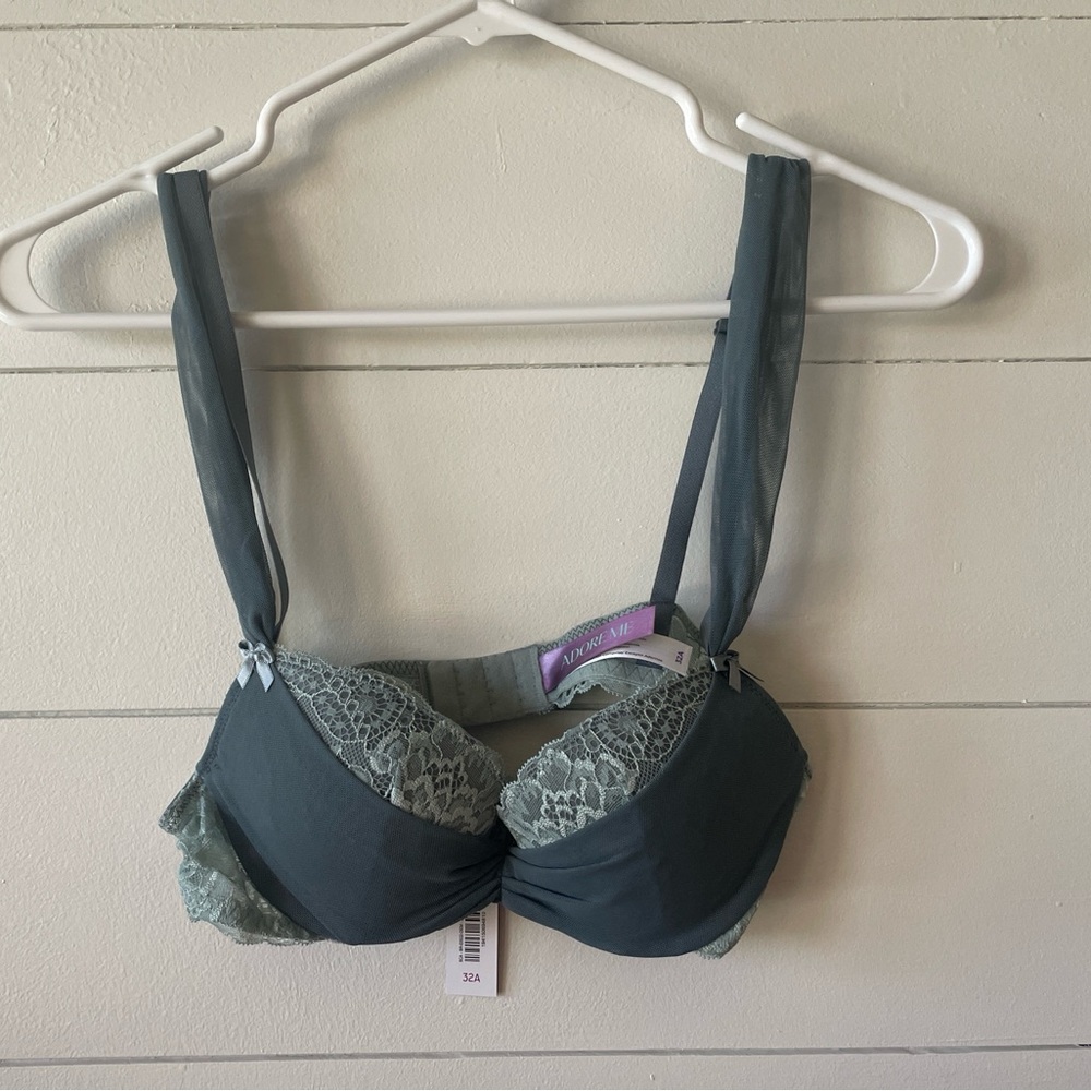 Adore Me Green and light blue lace bra